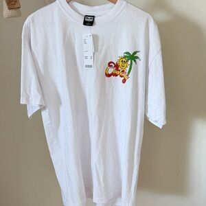 Obey White Tee with Yellow & Green Palm Graphic